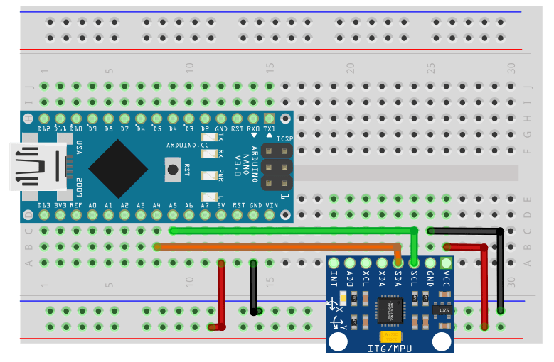 A circuit diagram for the I2C bus example code