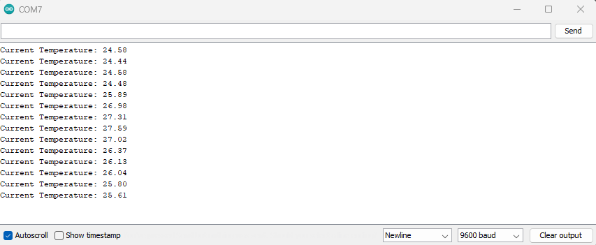 The resulting output on the serial monitor from the i2c bus code