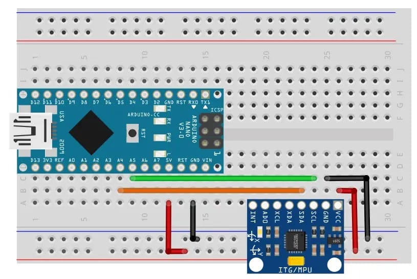 Breadboard Diagram for Arduino Nano and MPU6050